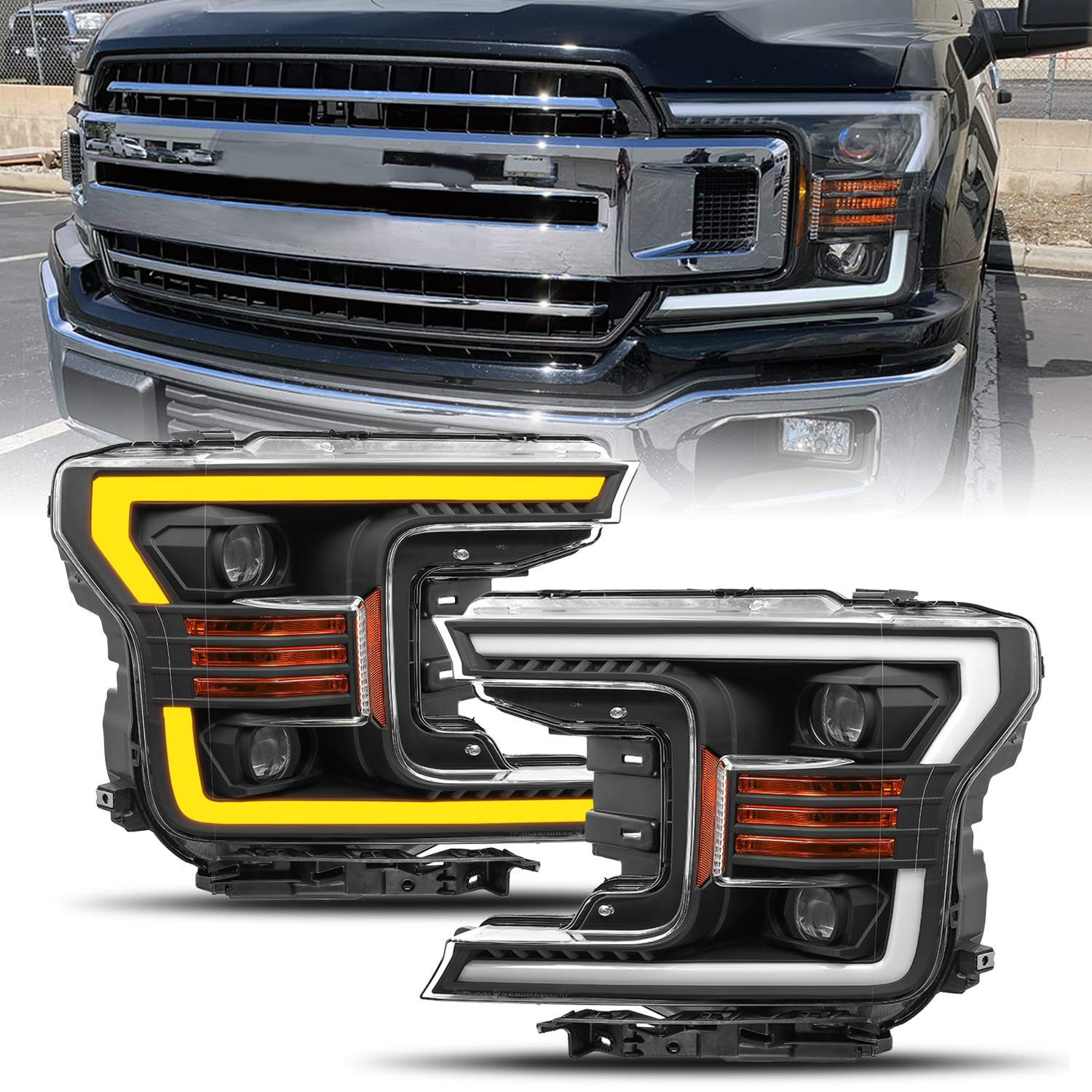 Buy MODIFY STREET AlphaRex PROSeries Black Fit 1820 Ford F150 Halogen