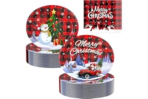 UODBUYO 100Pcs Christmas Oval Paper Plates and Napkins Set,10" x 12" Large Disposable Plates for Christmas Party