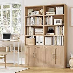 FACBOTALL Bookshelf and Bookcase with Doors, 6 Tier