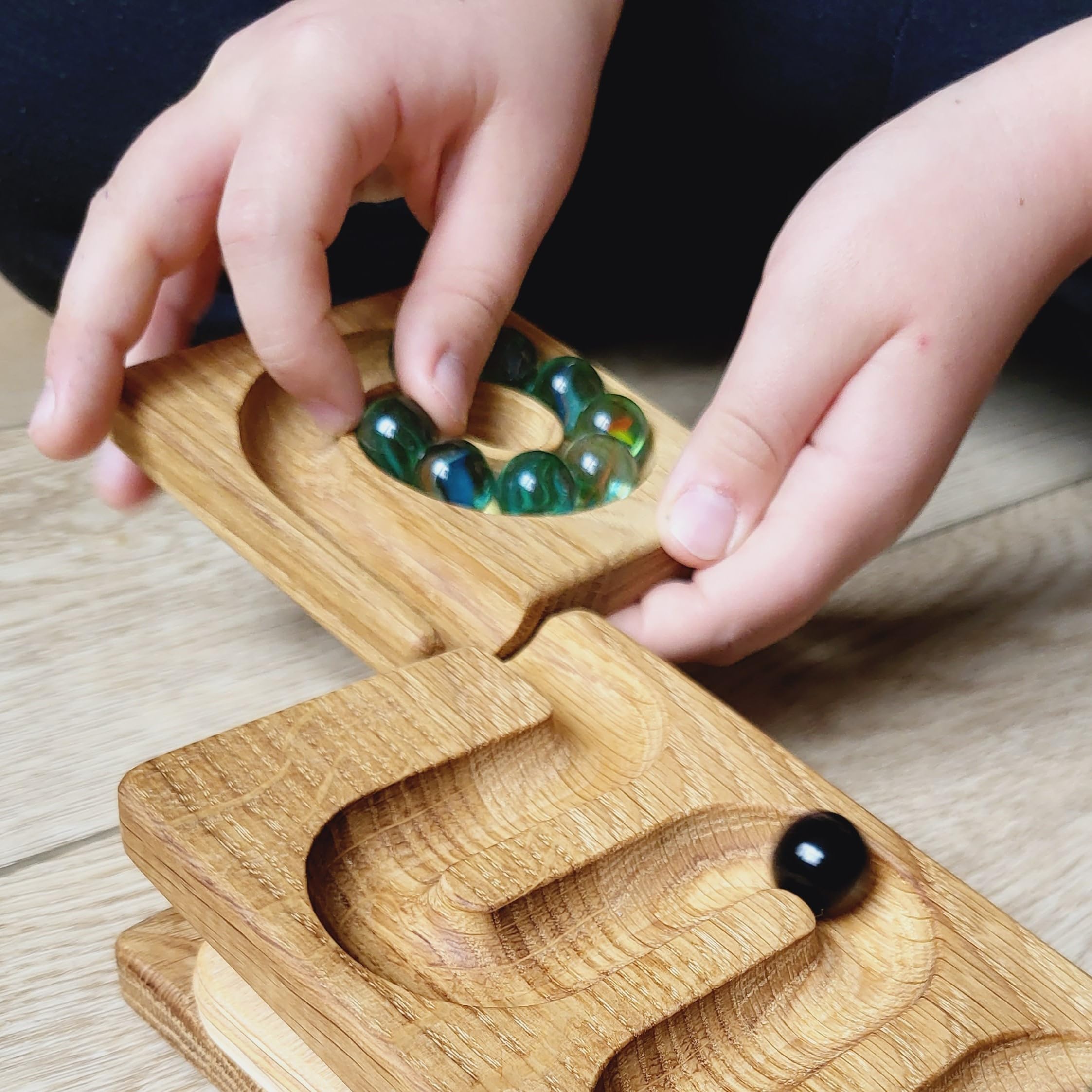 Marble race marble personalized machine wooden maze board ball run Marble course gift for kids marble run race winding track marble roller (Waterfall)