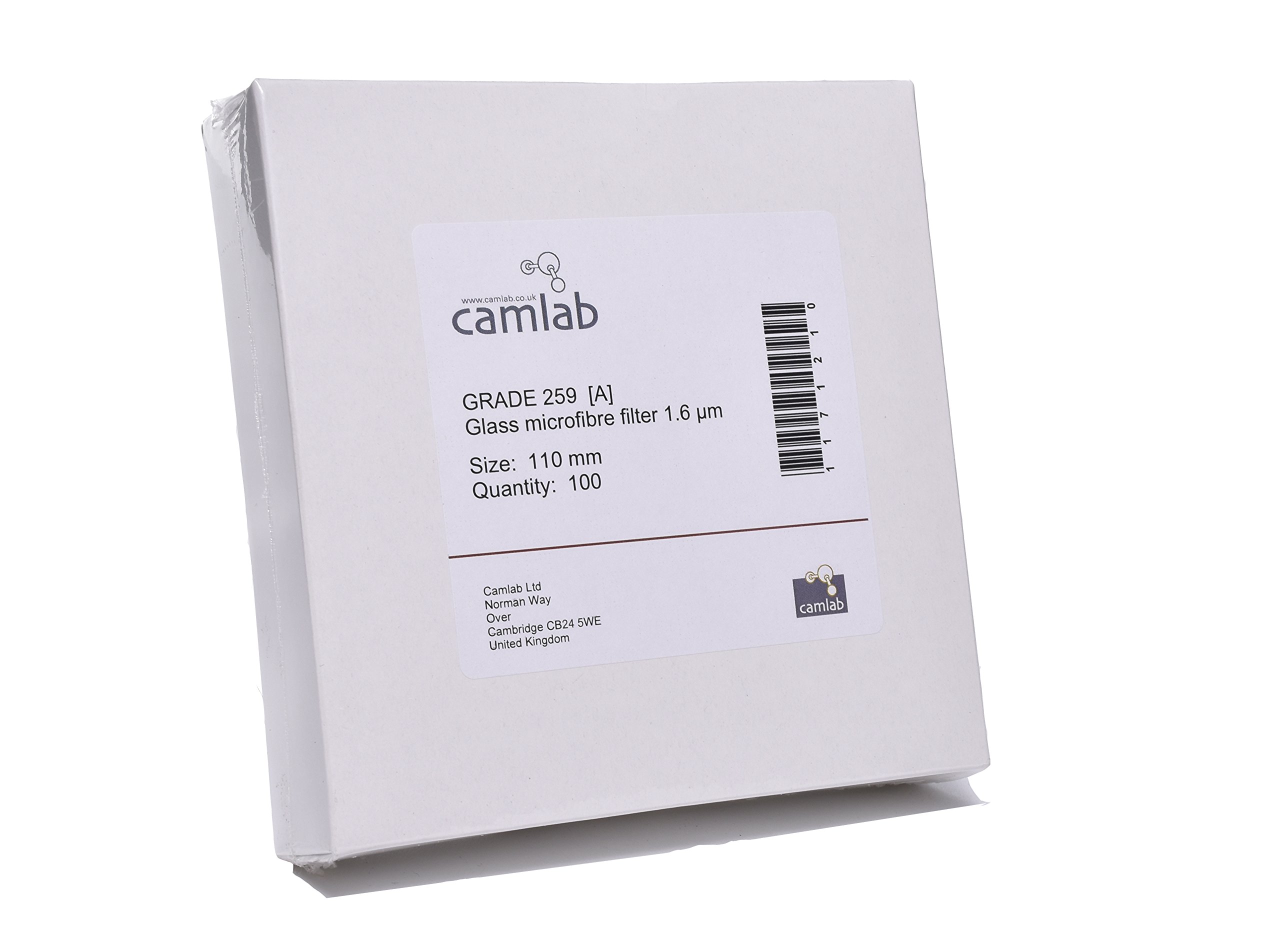 Camlab 1171210 Grade 259 Glass Microfiber Filter Paper, 1.6 µm, Diameter 110 mm (Pack of 100)