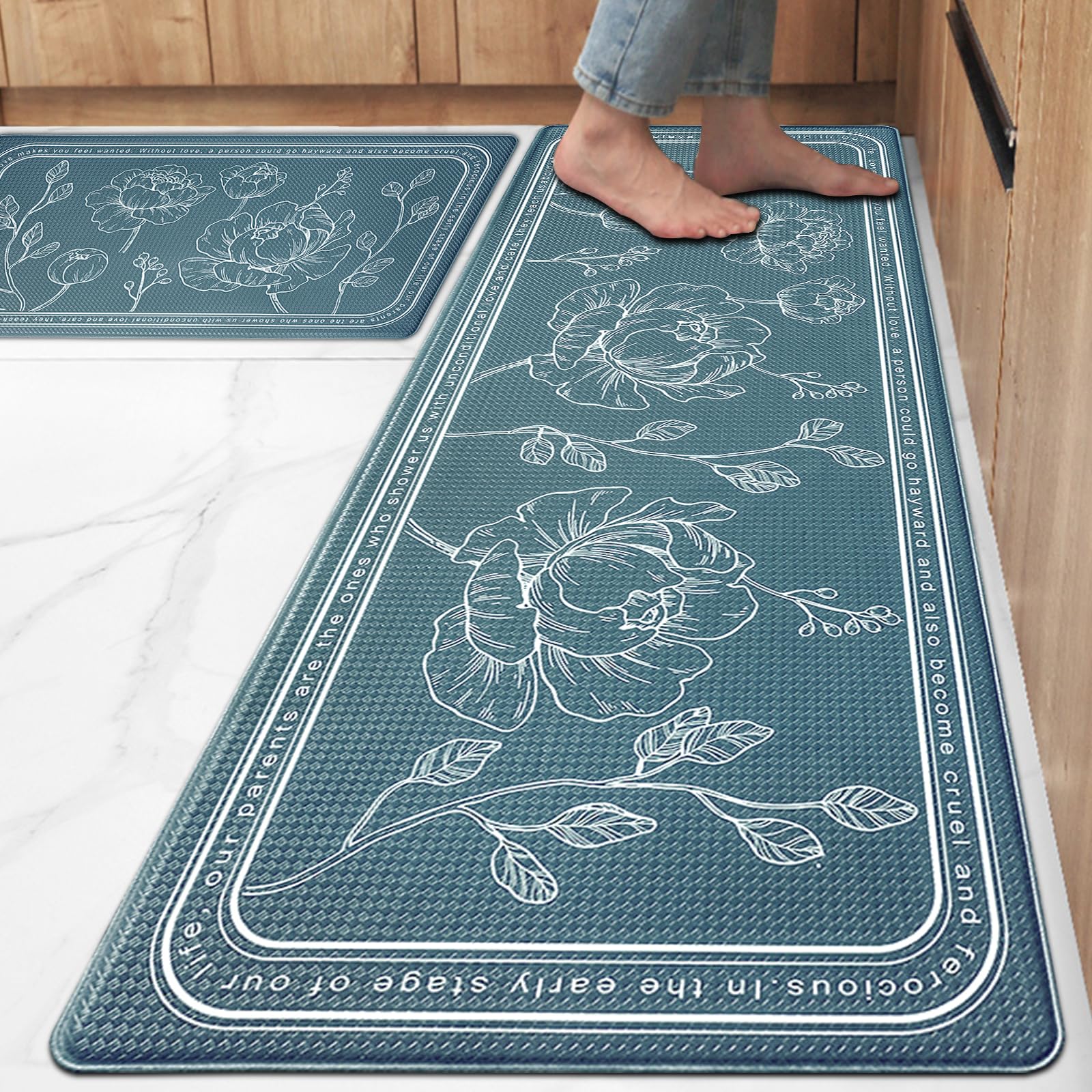 Photo 1 of ***DAMAGED - SEE NOTES/PICTURES*** ROTTOGOON Kitchen Floor Mat Set of 2, Cushioned Anti Fatigue Kitchen Mat 17"x47"+17"x29", Non-Slip Waterproof Kitchen Rug, Premium PVC Comfort Kitchen Mats and Rugs for Kitchen, Office, Home, Laundry