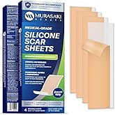 Silicone Scar Sheets for Surgical Scars: Silicone Gel Sheets for Keloids, Burns, Abrasion and C-Section - Safe for Adults and Children - Breathable, Skin-Friendly and Waterproof Silicone Tape 4PCS