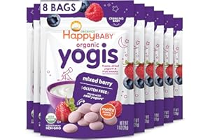 HAPPY BABY Happy Tot Organics Yogis Freeze-Dried Yogurt & Fruit Snacks, Mixed Berry, 1 Ounce (Pack of 8) packaging may vary