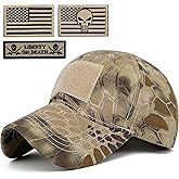 Loneshark Tactical Military Mens Camo Baseball Hat with American Flag Skull Patch Patriotic Operator Camouflage Cap for Women