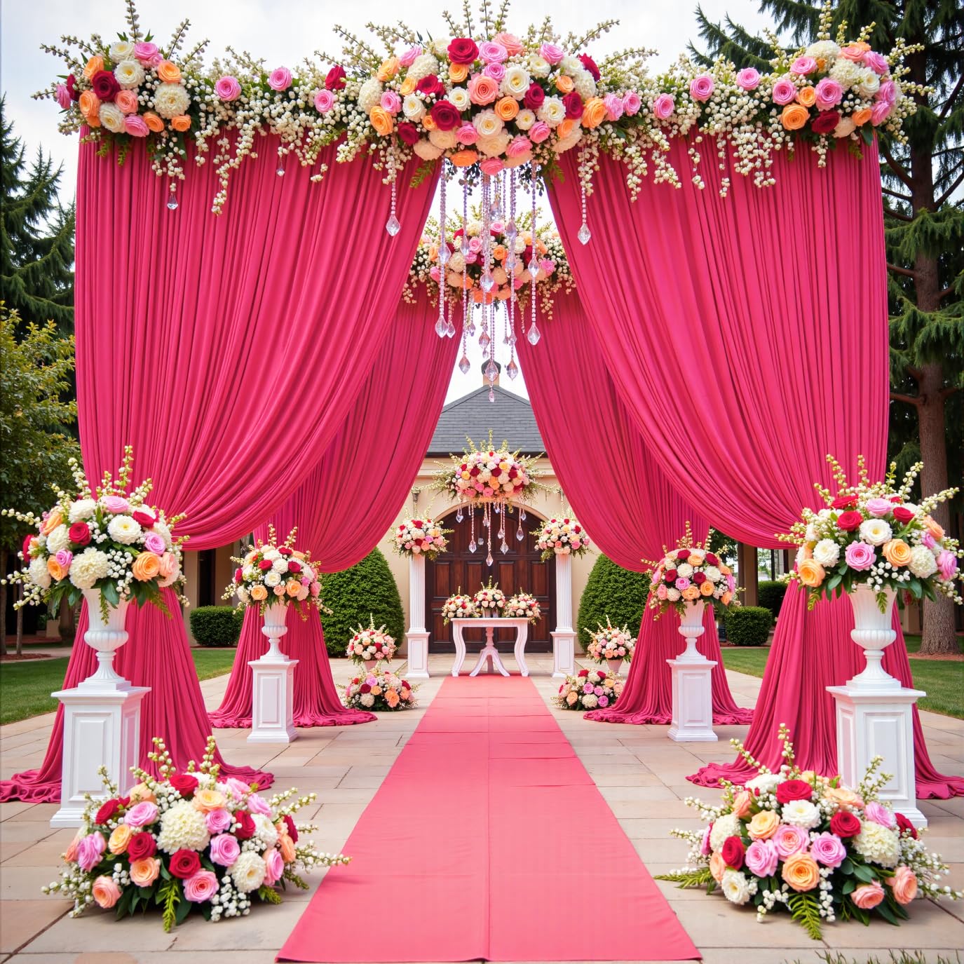 Photo 1 of 20 ft x 10 ft Wrinkle Free Fuchsia Backdrop Curtain for Parties, 4 Panels Polyester Hot Pink Photo Backdrop Drapes for Wedding Birthday Party Baby Shower