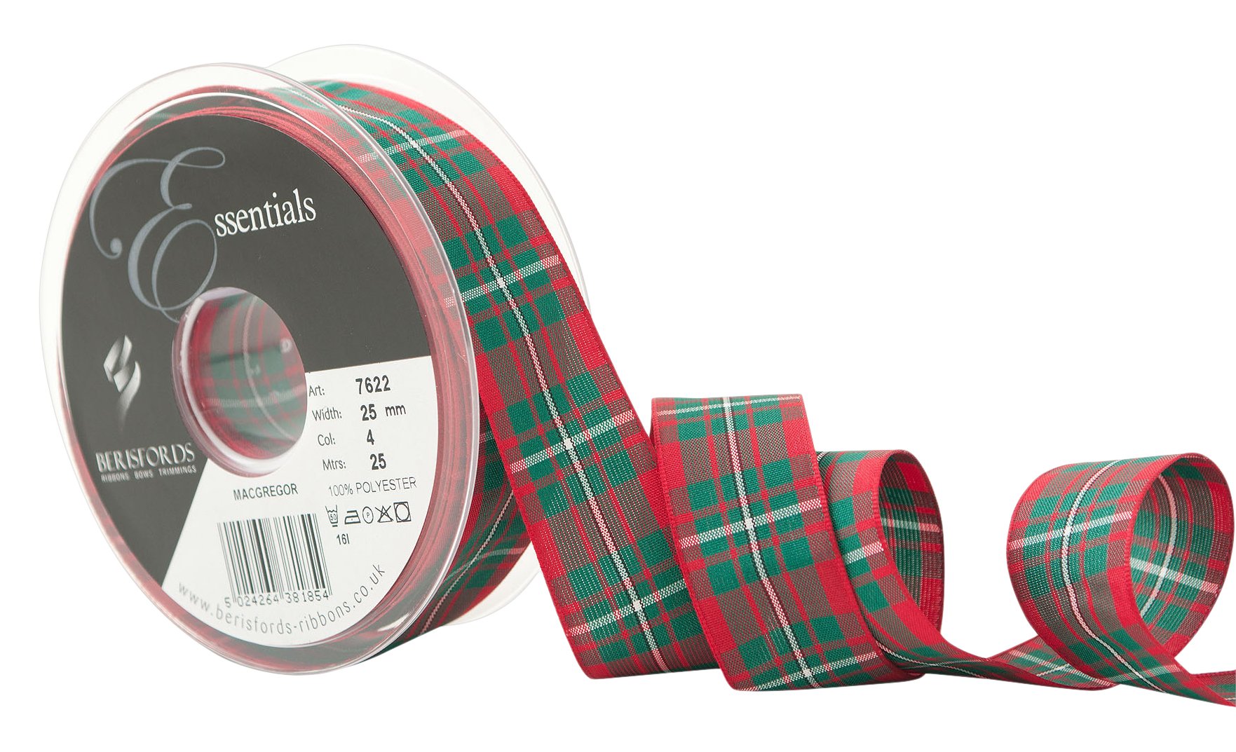 Berisfords Polyester Tartan Ribbon, Macgregor, 25 mm