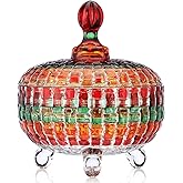 DoubleFill 26 oz Glass Candy Dish with Lid, Crystal, Colorful, Medium | Decorative Jar for Snacks, Buffet Table, Covered Container for Biscuits, Multi-use Jewelry Box, Rainbow Cut Design