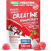NSF Certified Creatine Gummy - Creatine Monohydrate Gummies 5000mg for Men &amp; Women -120 Gummies Advanced Formula, Muscle Strength, Muscle Builder, Energy Boost, Pre-Workout Supplement-Strawberry