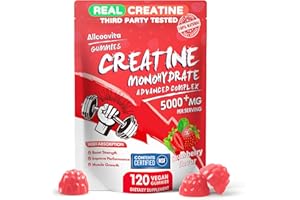 ALLCOOVITA NSF Certified Creatine Gummy - Creatine Monohydrate Gummies 5000mg for Men & Women -120 Gummies Advanced Formula, Muscle Strength, Muscle Builder, Energy Boost, Pre-Workout Supplement-Strawberry