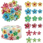 Gyufise 35Pcs Edible Flowers Cake Decorations Beautiful Flowers Cupcake Toppers Cake Toppers for Wedding Cake Birthday Party Food Decoration Mixed Size &amp; Colour