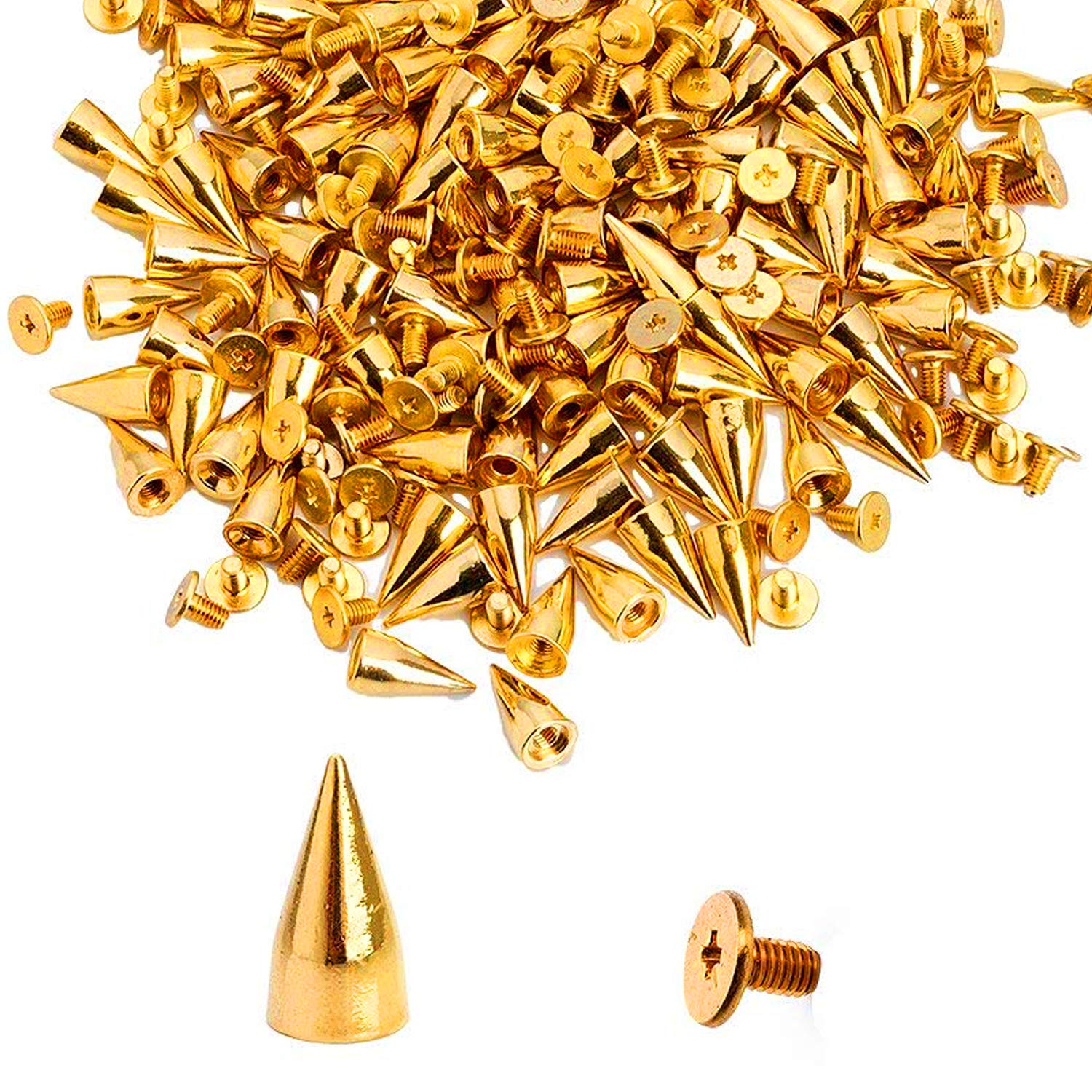 RUBYCA 50 Sets 13MM Gold Color Bullet Cone Spike and Stud Metal Screw Back for DIY Leather-craft