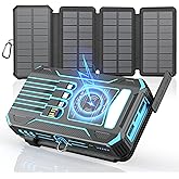 Hicyzoe Solar Charger Power Bank 49800mAh Wireless Portable Phone Charger Built-in 4 Cables and 4 Solar Panels,12W QC3.0 Fast Charging USB-C Battery Pack for iPhone with Flashlight for Camping Travel