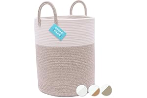 OrganiHaus Tall Laundry Basket with Handles, Woven Cotton Rope Laundry Hamper, Rope Baskets for Dirty Clothes,Towels and Blan