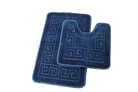 Homcomodar Badematten Set 2 Stück Chenille Waschbare Badteppich Set mit U-förmig Toilette Badvorleger für Badezimmer (Marine 