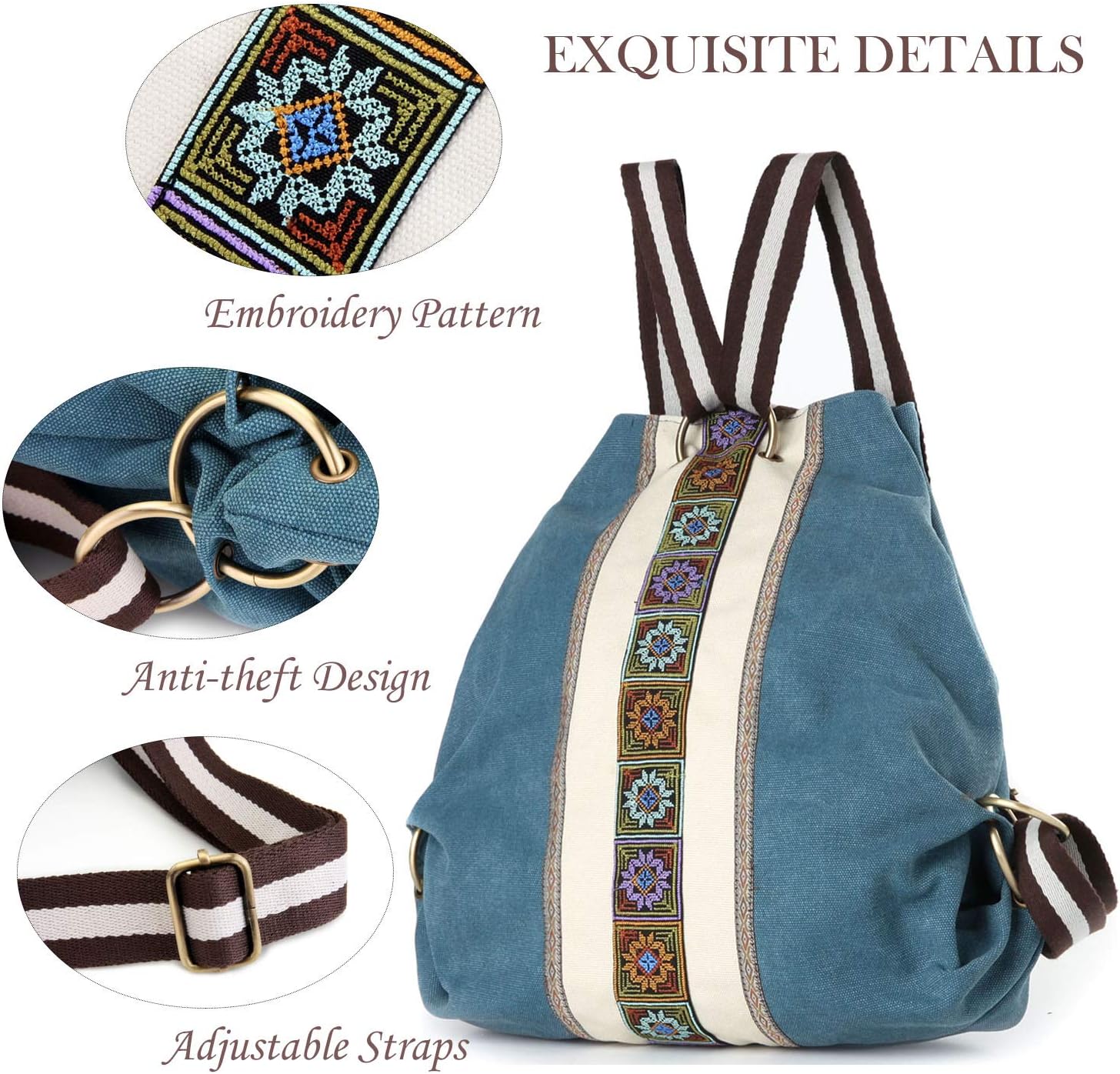  | Women Canvas Backpack Daypack Casual Shoulder Bag, Vintage Heavy-duty Anti-theft Travel Backpack (Green Blue) | Kids' Backpacks