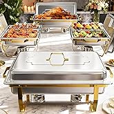 Chafing Dishes for Buffet 9QT, 4 Pack [Multi-Size Food Pans] Chafing Dish Buffet Set, [Sturdy and High Grade] Chafers Warmers for Parties,Weddings & Events (Gold, 7 Pans)