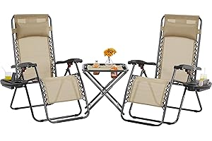 Yaheetech 3PCS Zero Gravity Recliner Portable Outdoor Reclining Chair Set w/Side Table Folding Chaise Lounge Chairs for Patio