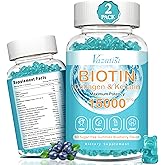 Vazatisi Biotin with Collagen Gummies, Hair Skin and Nails Vitamins Gummies for Hair Growth, Glowing Skin & Strong Nails - Blueberry Flavor, Sugar Free, 120 Count