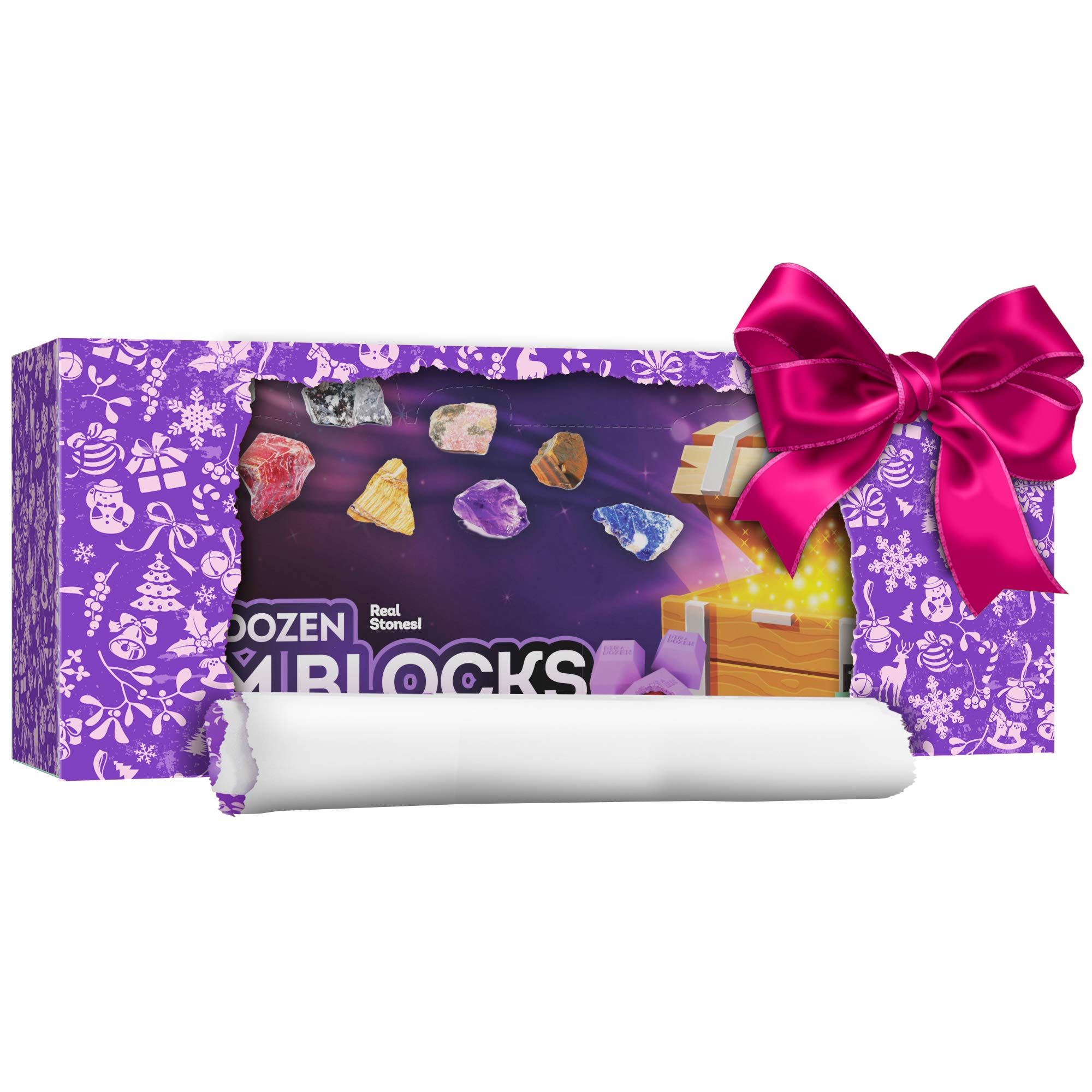 Dan&Darci Dig a Dozen Gem Blocks Mining Kit for Kids - Discover 12 Unique Real Gemstones, Mineral, Rock, Crystals Collection - Archaeology Science Gift Toys Set for Boys & Girls Age 8-12 Gifts