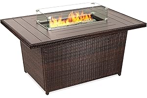Best Choice Products 52in 50,000 BTU Outdoor Wicker Patio Propane Gas Fire Pit Table w/Aluminum Tabletop, Glass Wind Guard, Clear Glass Rocks, Cover, Slide Out Tank Holder, and Lid - Brown