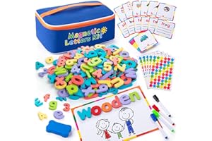Sundaymot Magnetic Alphabet Letters Kit，310 Pcs with Magnetic Board and Organizer Bag, Upper and Lower Case Wooden Letters， Educational Toy Set for Classroom Kids Learning Spelling