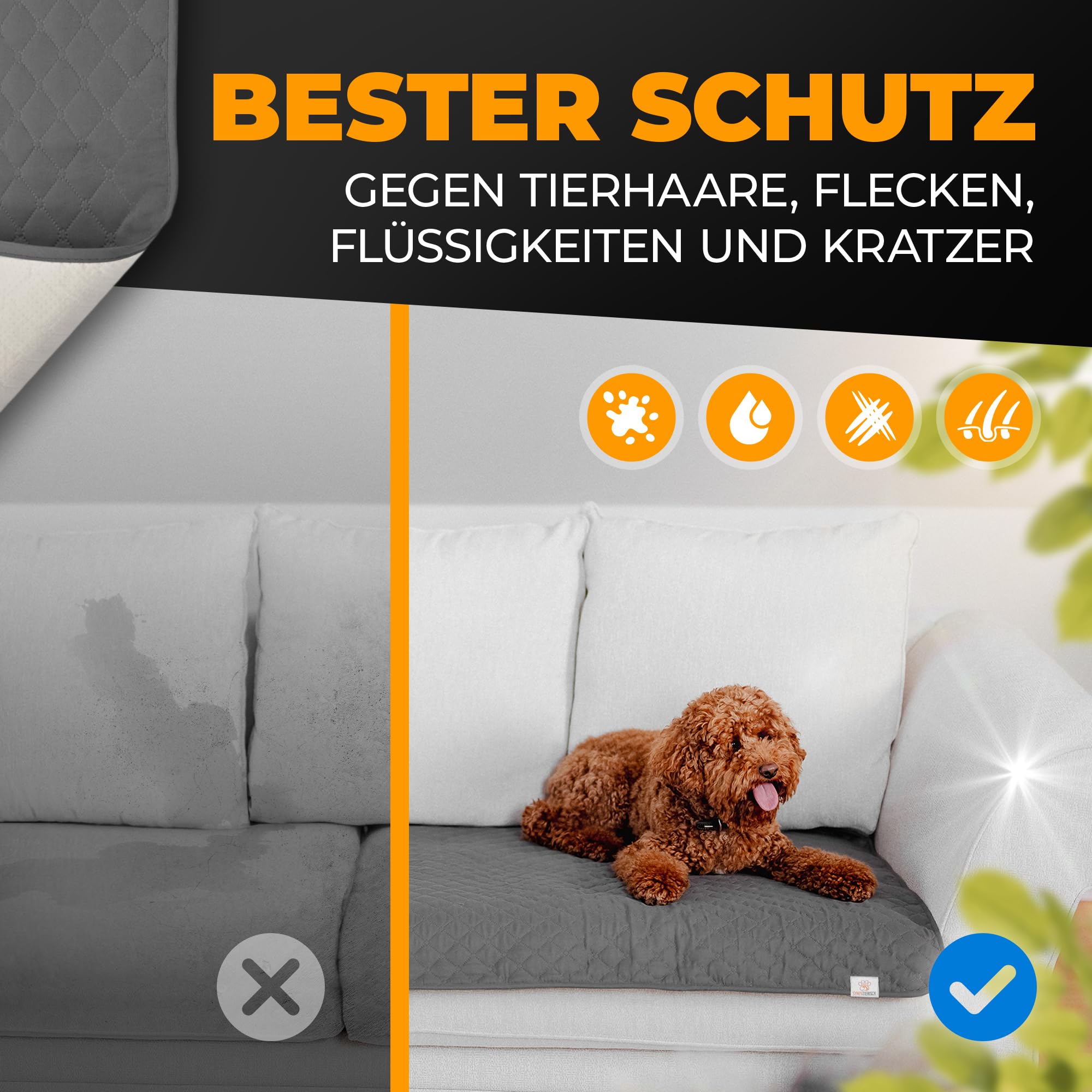 SympaTierisch wasserdichte Hundedecke - Robuste Hundematte als Schutz fürs Sofa - große rutschfeste Hundedecke für Hunde & Katzen geeignet - in der Waschmaschine waschbar - 175 x 75 cm - grau 2