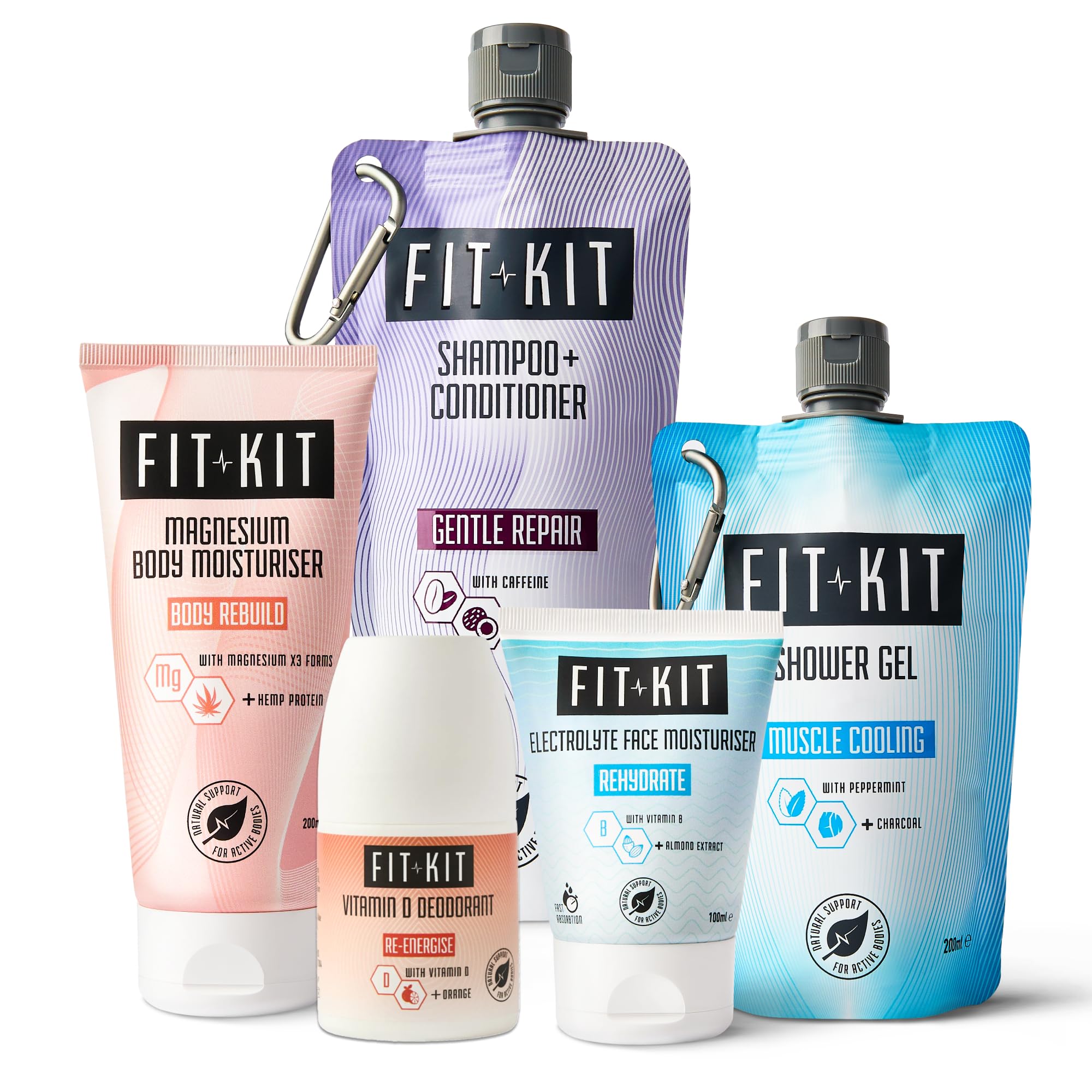 Fit Kit Muscle Recovery Gift Set for Men | Bath & Body Care Box for Father & Dad | Mens & Womens Shower Gels, Face Moisturiser & Hair Growth Shampoo | Toiletries Gifts for Him, Her, Grandad or Stepdad