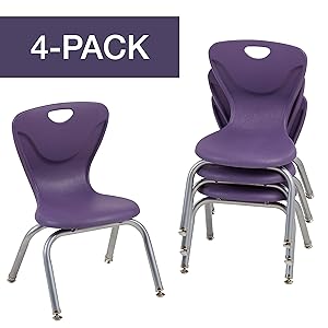 FDP 12" Contour School Stacking Student Chair, Ergonomic Molded Seat Shell with Chromed Steel Frame and Swivel Leg Glides; for in-Home Learning or Classroom - Eggplant (4-Pack)