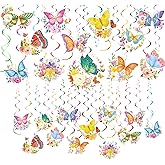 Sumind 30 Pieces Butterfly Flower Party Decorations Hanging Swirl Spring Summer Butterfly Vbs Ceiling Decorations for Baby Shower Birthday Wedding Classroom Garden Bible Sunday School Church Tea Party