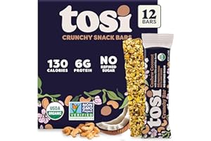 Tosi Nut Bars, Cashew Coconut, Healthy Snacks for Adults & Kids, Plant Based Crunchy Bars (6G Protein), Organic Keto Snacks, Vegan, Gluten & Soy Free, Low Sugar, Omega 3s, 1oz, 12-Pack