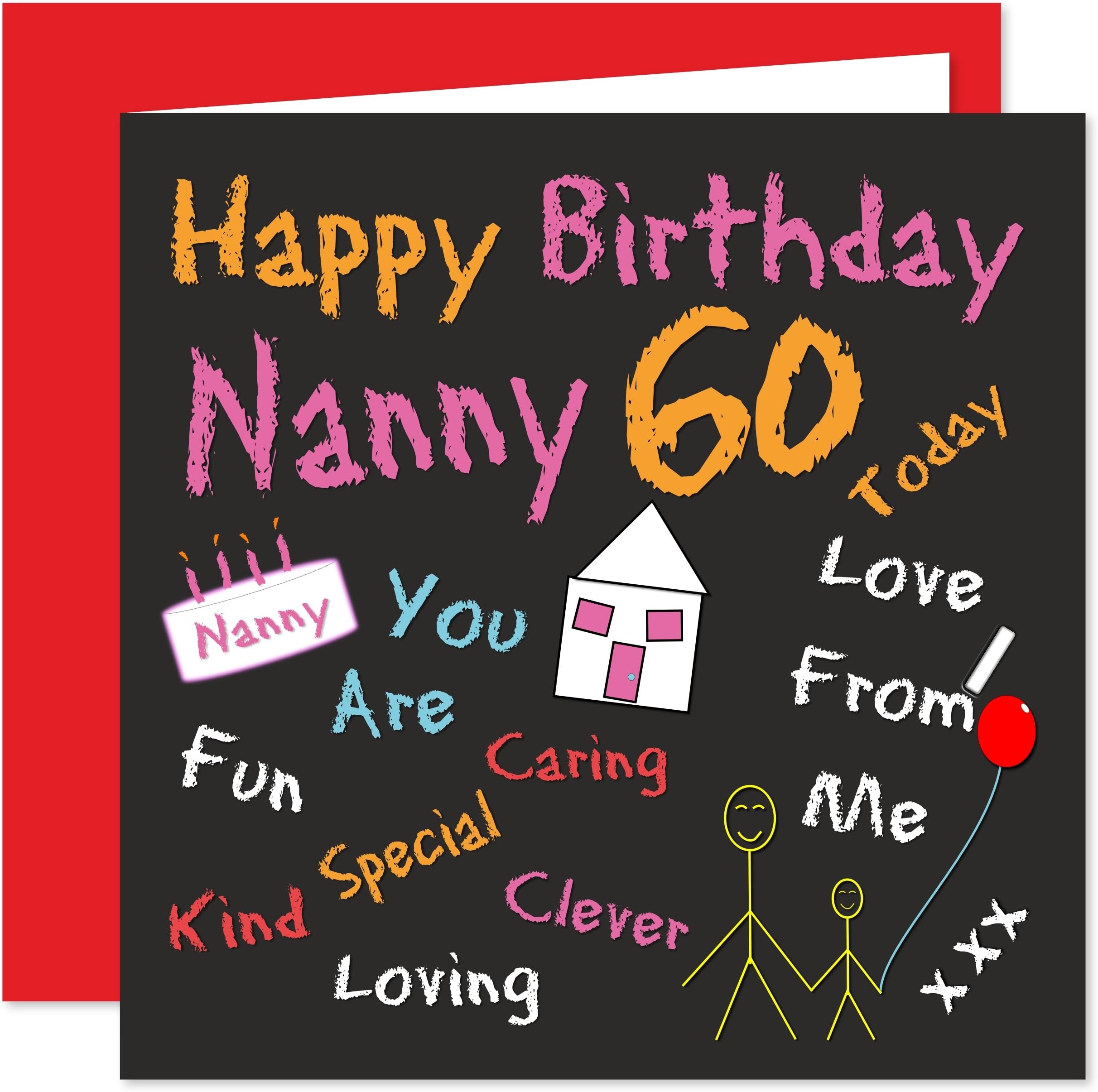 Nanny 60th Happy Birthday Card - Black Board Birthdays Design - 60 Today