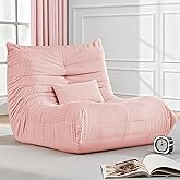 Bean Bag Chair for Adults - Large Bean Bag Chairs with Lumbar Pillow, Oversized Corduroy Memory Foam Boneless Chair with High-Rebound, Lazy Floor Sofa for Reading Gaming Living Room Bedroom, Pink