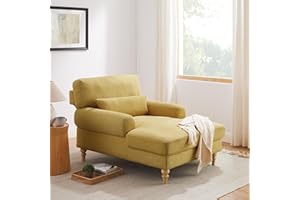 Condemo Modern Chaise Lounge Chair with Adjustable Backrest, Upholstered Indoor Leisure Sofa Recliner, Chair Sleeper for Bedroom, Living Room, Study Room, Office, Yellow