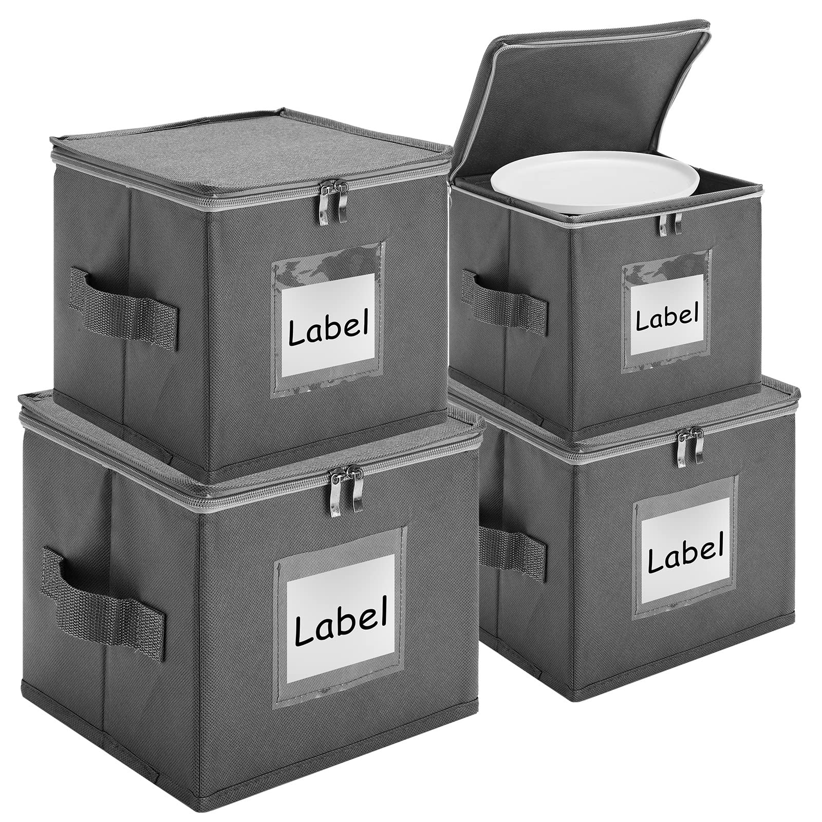 Photo 1 of Karenhi 4 Pcs China Storage Containers Hard Shell, China Plate Storage Containers with Lid Stackable Platter box for Dishes Plates, Grey