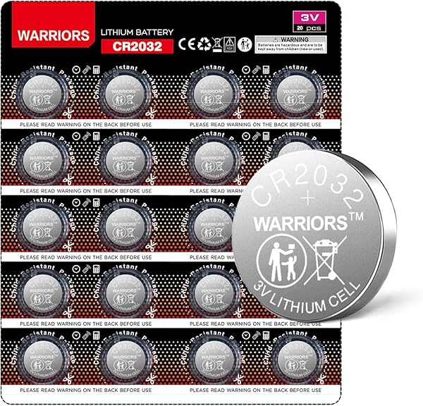 Warriors 20X 2032 Batterie Knopfzellen CR2032 Batterien 3V, Kapazität 240 mAh, kindersichere Verpackung, für den Einsatz in Schlüsselanhängern, Waagen, medizinischen Geräten (20X)