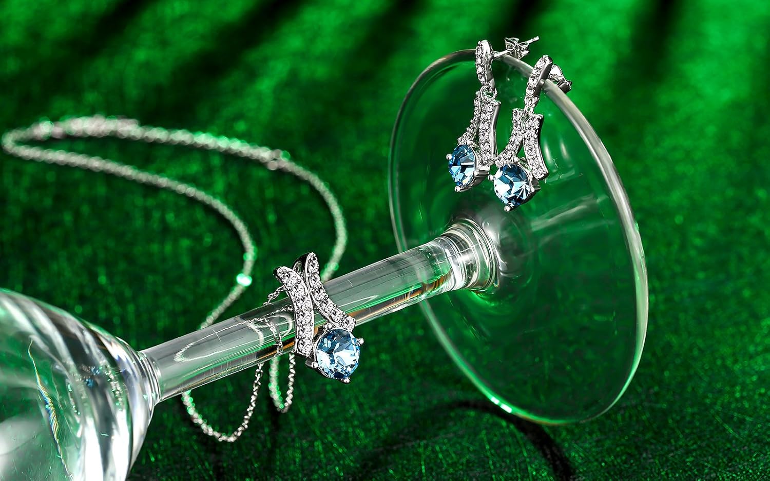 yellow chimes blue crystal pendant set for women