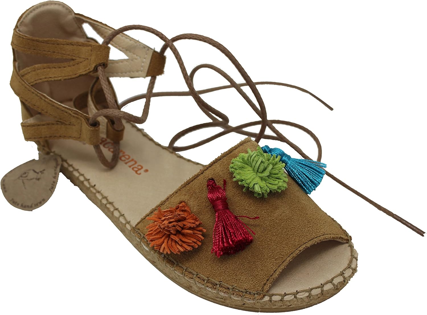 Amazon.com | Macarena Espadrille Sandal, Playa45, Camel Suede Leather with Pompon | Sandals