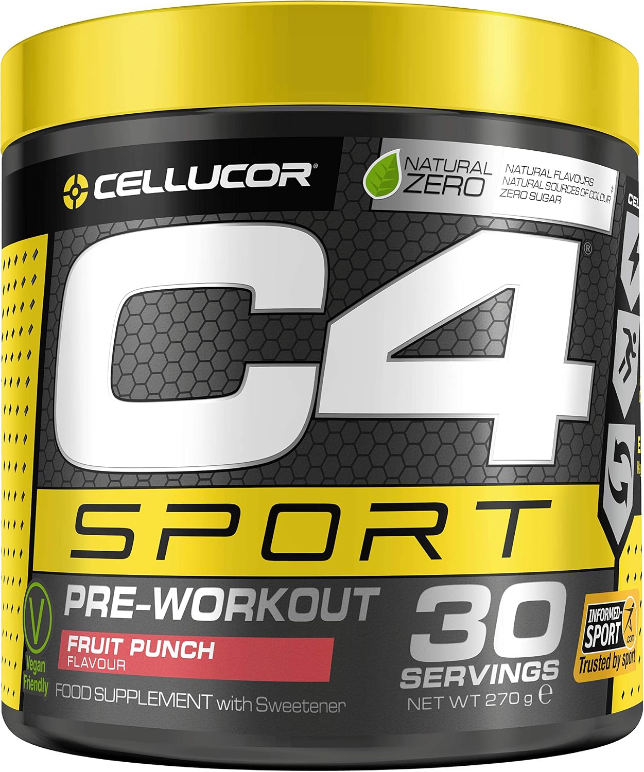 C4 Sport Pre Workout Powder Fruit Punch 30 Servings, Yellow, 30 Servings (Pack of 1)