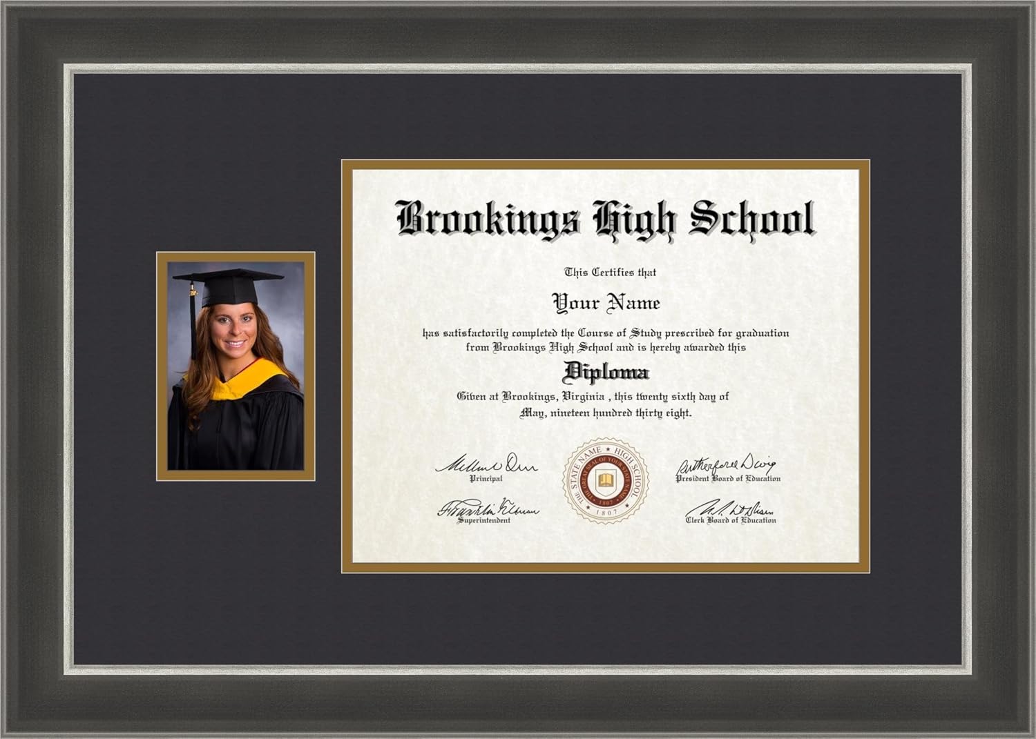 ArtToFrames 11x14 Diploma Frame with 4x6 Picture Opening Framed in Black Velvet