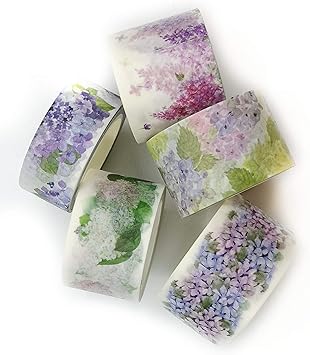 Amazon Co Jp アジサイとライラックの花 和紙テープ 5ロールセット Incl エクストラロングテープ スクラップブック ギフトラッピング クラフト デコパージュ デコレーション用 ホーム キッチン