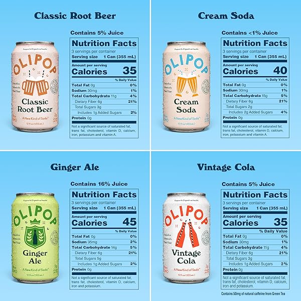 OLIPOP PREBIOTIC SODA POP, CLASSIC SODA VARIETY, PANTRY PACK PACKED WITH PREBIOTICS, FIBER, AND BOTANICALS, GLUTEN FREE, GMO FREE, 12OZ (12-CANS)