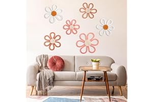 Barydat 6 Pcs Boho Nursery Decor Daisy Flower Woven Macrame Wall Hanging 3 Size Daisy Flower Wall Decor Bohemian Nursery Decorations for Home Dorm Art(Pink, Brown, White)