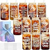 OLSUNOR 12 Set Employee Appreciation Gifts Bulk, Personalized Inspirational Thank You Gifts for Christmas Staff Coworker 16 oz Can Shaped Beer Glass Cups, Gift Box and Card for Team Women Men Teacher