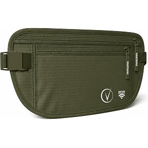 Vantamo Money Belt with RFID For Men & Women, Hidden Passport Holder for Travel, 2 Compartment Travel Fanny Pack for Women An