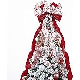 MEEDEE Red Bows Christmas Decorations Large Red Christmas Bow 12" Wide Red Velvet Christmas Bows Red and White Christmas Tree Topper Red Christmas Bows Red Bows for Christmas Tree (1 Pack)
