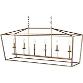JONATHAN Y 49" Antique Gold Lantern Pendant Light, 6-Light Pagoda Style Metal Cage Farmhouse Hanging Ceiling Fixture for Kitc