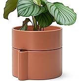 8 Inch Self-Watering Planter Pot with Terracotta Insert, Deep Water Reservoir, and Ceramic-Alike BPA-Free Plastic Planter Pot for Plant, Modern Planter for Houseplants, Terracotta, 53-A-T-3