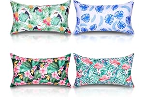Hollowfly 4 Pack Inflatable Beach Pillows with Removable Washable Covers Hawaii Tropical Style Portable Air Pillows for Vacat