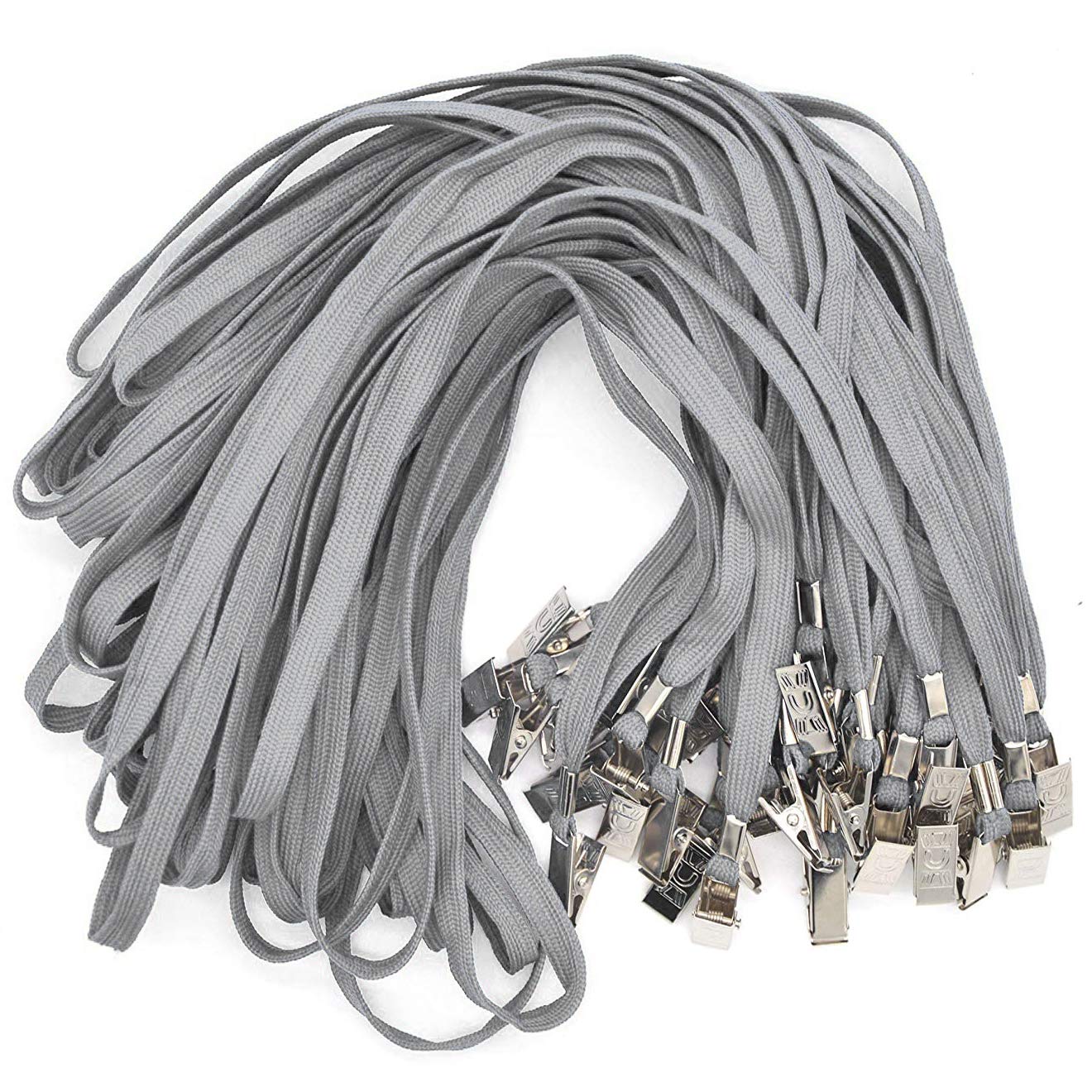 Bird Fiy Gray Lanyards 100 Pack Bulk Badge Lanyards with Clip Neck Flat Lanyard with Badge Lanyard Bulldog Clip